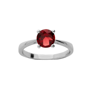 BAGUE ARGENT RHODIÉ PIERRE VÉRITABLE GRENAT 6,5MM