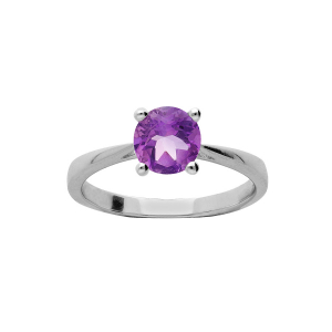 BAGUE ARGENT RHODIÉ PIERRE VÉRITABLE AMETHYSTE 6,5MM