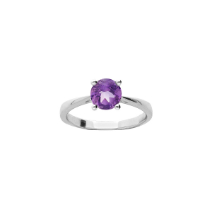 BAGUE ARGENT RHODIÉ PIERRE VÉRITABLE AMETHYSTE 6,5MM