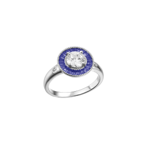 BAGUE ARGENT RHODIÉ RONDE CENTRE OXYDE BLANC ET CONTOUR OXYDES RECTANGULAIRES BLEUS