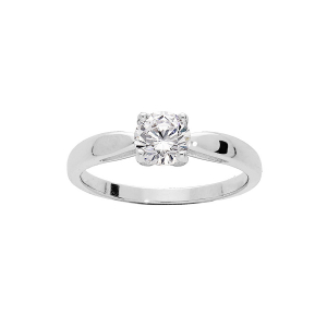 BAGUE ARGENT RHODIÉ 5MM SOLITAIRE OXYDE BLANC SERTI GRIFFES