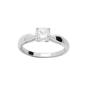 BAGUE ARGENT RHODIÉ 6MM SOLITAIRE OXYDE BLANC SERTI GRIFFES
