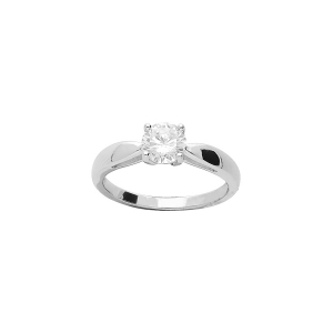 BAGUE ARGENT RHODIÉ 6MM SOLITAIRE OXYDE BLANC SERTI GRIFFES