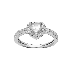 BAGUE ARGENT RHODIÉ COEUR 6MM OXYDE BLANC CONTOUR ET RAIL OXYDES BLANCS SERTIS