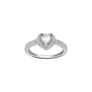 BAGUE ARGENT RHODIÉ COEUR 6MM OXYDE BLANC CONTOUR ET RAIL OXYDES BLANCS SERTIS