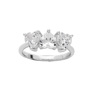 BAGUE ARGENT RHODIÉ 3 COEURS OXYDES BLANCS SERTIS