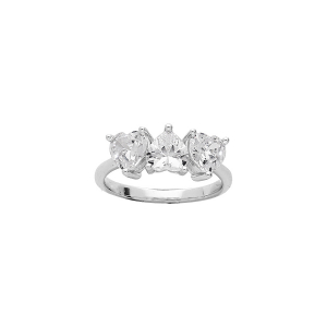BAGUE ARGENT RHODIÉ 3 COEURS OXYDES BLANCS SERTIS