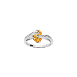 BAGUE ARGENT RHODIÉ OXYDE CITRINE VOLUTE OXYDES BLANCS