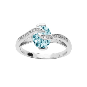 BAGUE ARGENT RHODIÉ OXYDE BLEU CIEL ET VOLUTE OXYDES BLANCS