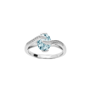 BAGUE ARGENT RHODIÉ OXYDE BLEU CIEL ET VOLUTE OXYDES BLANCS