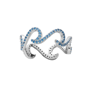 BAGUE ARGENT RHODIÉ VAGUE OXYDES BLEUS SERTIS