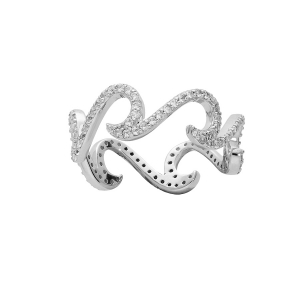 BAGUE ARGENT RHODIÉ VAGUE OXYDES BLANCS SERTIS