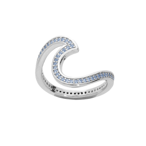 BAGUE ARGENT RHODIÉ VOLUTE  OXYDES BLEUS SERTIS