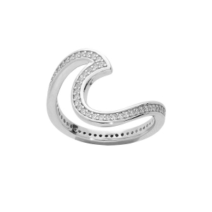 BAGUE ARGENT RHODIÉ VOLUTE  OXYDES BLANCS SERTIS
