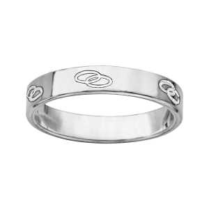 ALLIANCE ARGENT RHODIÉ RUBAN 4MM GRAVEE 2 ALLIANCES ENTRELACEES