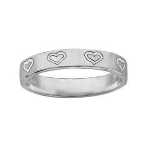 ALLIANCE ARGENT RHODIÉ RUBAN 4MM GRAVEE COEUR