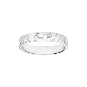 ALLIANCE ARGENT RHODIÉ RUBAN 4MM GRAVEE MOTIF GREC