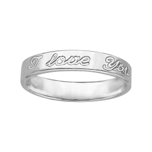 ALLIANCE ARGENT RHODIÉ RUBAN 4MM GRAVEE I LOVE YOU
