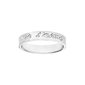 ALLIANCE ARGENT RHODIÉ RUBAN 4MM GRAVEE JE T'AIME