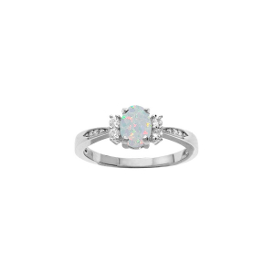 BAGUE ARGENT RHODIÉ OPALE BLANCHE IMITATION ET OXYDES BLANCS SERTIS