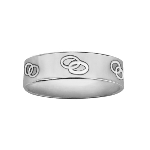 ALLIANCE ARGENT RHODIÉ RUBAN 6MM GRAVEE 2 ALLIANCES ENTRELACES