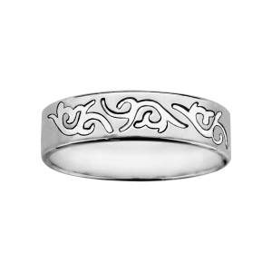 ALLIANCE ARGENT RHODIÉ RUBAN 6MM GRAVEE MOTIF TRIBAL