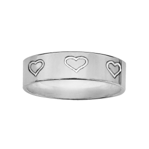 ALLIANCE ARGENT RHODIÉ RUBAN 6MM GRAVEE COEUR