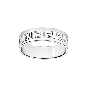 ALLIANCE ARGENT RHODIÉ RUBAN 6MM GRAVEE MOTIF GREC