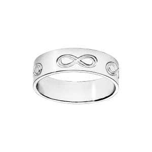 ALLIANCE ARGENT RHODIÉ RUBAN 6MM GRAVEE SYMBOLE INFINI
