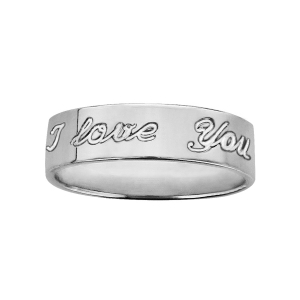 ALLIANCE ARGENT RHODIÉ  RUBAN 6MM GRAVEE I LOVE YOU
