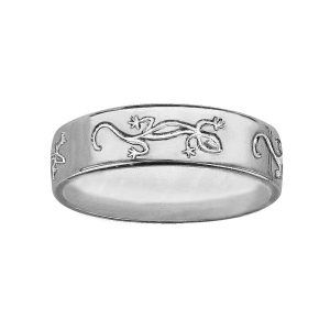 ALLIANCE ARGENT RHODIÉ  RUBAN 6MM GRAVEE MOTIF SALAMANDRE