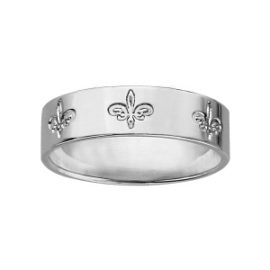ALLIANCE ARGENT RHODIÉ RUBAN 6MM GRAVEE MOTIF FLEUR DE LYS
