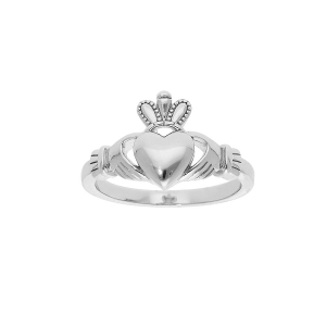 BAGUE ARGENT RHODIÉ CLADDAGH IRLANDE MODELE FEMME (AMOUR, AMITIÉ, LOYAUTÉ)