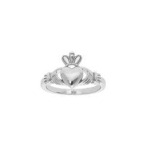 BAGUE ARGENT RHODIÉ CLADDAGH IRLANDE MODELE FEMME (AMOUR, AMITIÉ, LOYAUTÉ)