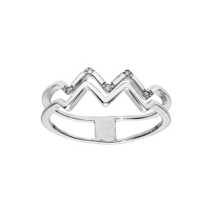 BAGUE ARGENT RHODIÉ ZIG ZAG 2 RANGS AVEC OXYDES BLANCS SERTIS
