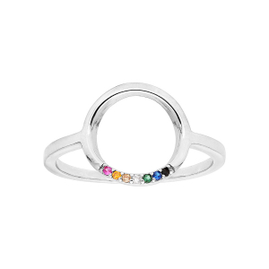 BAGUE ARGENT RHODIÉ CERCLE PIERRES MULTI COULEURS SYNTHETIQUE