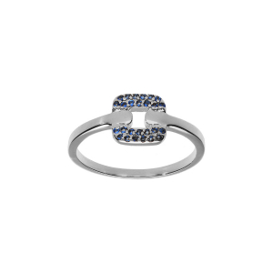 BAGUE ARGENT RHODIÉ CARRÉ OXYDES BLEUS SERTIS
