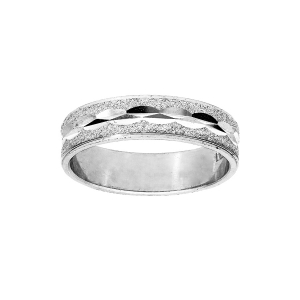 ALLIANCE ARGENT RHODIÉ 5MM GRANITEE ET DIAMANTEE