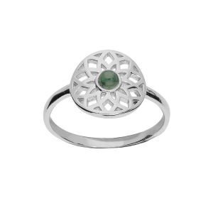 BAGUE ARGENT RHODIÉ AJOURÉE CABOCHON JADE VERTE VERITABLE