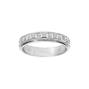 ALLIANCE ARGENT RHODIÉ GRANITEE 4MM DIAMANTEE MOTIF GRECQUE