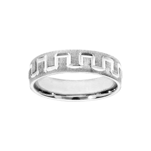 ALLIANCE ARGENT RHODIÉ 5MM GIVREE ET DIAMANTEE MOTIF GRECQUE