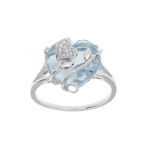 BAGUE ARGENT PLATINÉ COEUR OXYDE CIEL AVEC VOLUTE