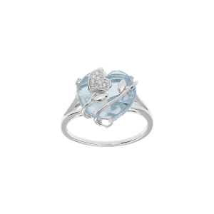 BAGUE ARGENT PLATINÉ COEUR OXYDE CIEL AVEC VOLUTE
