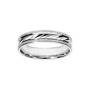 ALLIANCE ARGENT RHODIÉ 5MM BORD GRANITE ET DIAMANTEE EN BIAIS