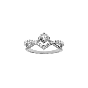 BAGUE ARGENT RHODIÉ SOLITAIRE OXYDE BLANC SERTI 5MM  AVEC POINTE OXYDES BLANCS