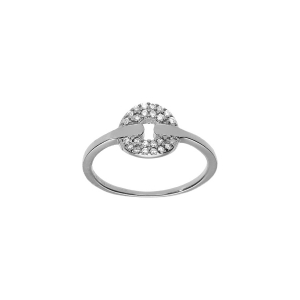 BAGUE ARGENT RHODIÉ RONDE OXYDES BLANCS SERTIS