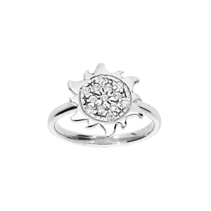 BAGUE ARGENT RHODIÉ SOLEIL OXYDES BLANCS SERTIS