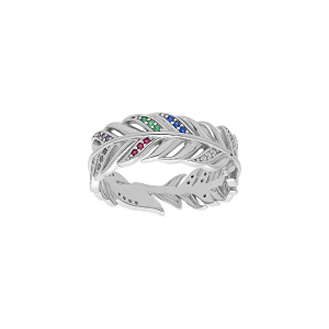 BAGUE ARGENT RHODIÉ PLUME 7MM OXYDES MULTI COULEURS