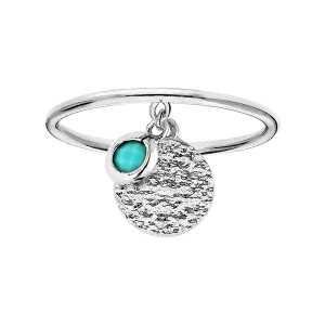 BAGUE ARGENT RHODIÉ PAMPILLE PIERRE SYNTHETIQUE COULEUR TURQUOISE AVEC PASTILLE ANTIQUE