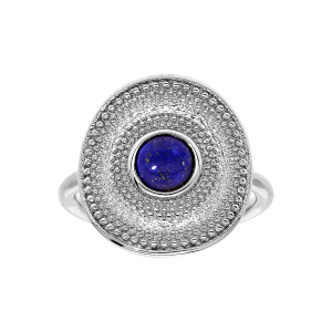 BAGUE ARGENT RHODIÉ FORME RONDE PIERRE LAPIS LAZULI VÉRITABLE